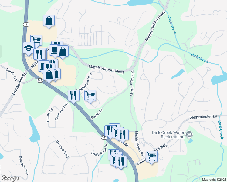 map of restaurants, bars, coffee shops, grocery stores, and more near 435 Wood Duck Court in Suwanee