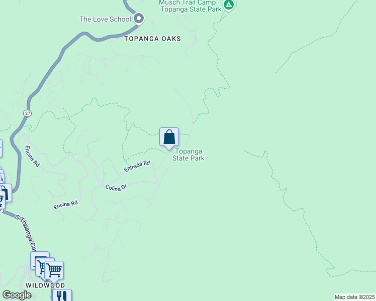 map of restaurants, bars, coffee shops, grocery stores, and more near 20828 Entrada Road in Topanga