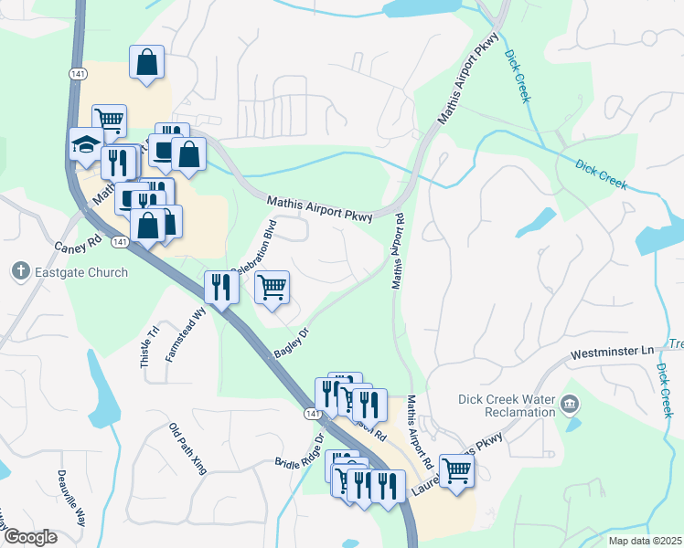 map of restaurants, bars, coffee shops, grocery stores, and more near 320 Pintail Court in Suwanee