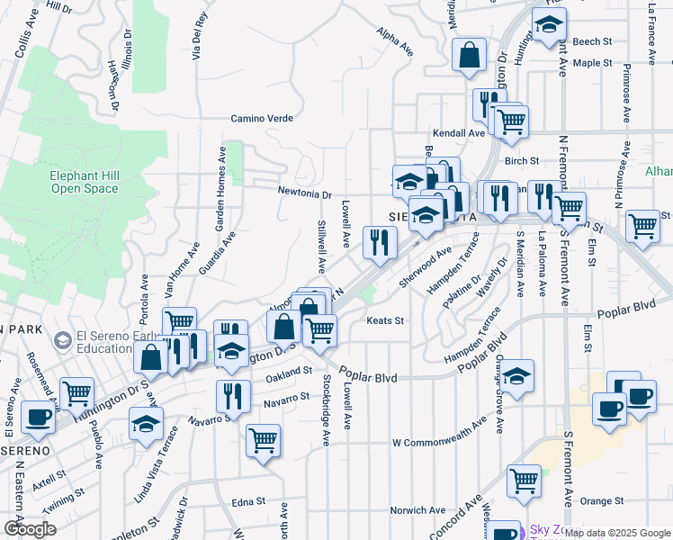 map of restaurants, bars, coffee shops, grocery stores, and more near 4223 Lowell Avenue in Los Angeles