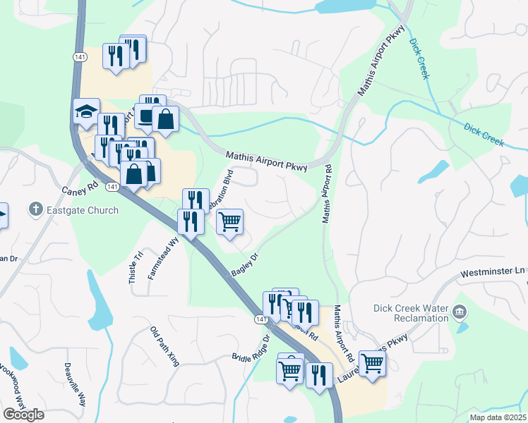 map of restaurants, bars, coffee shops, grocery stores, and more near 420 Pintail Court in Suwanee