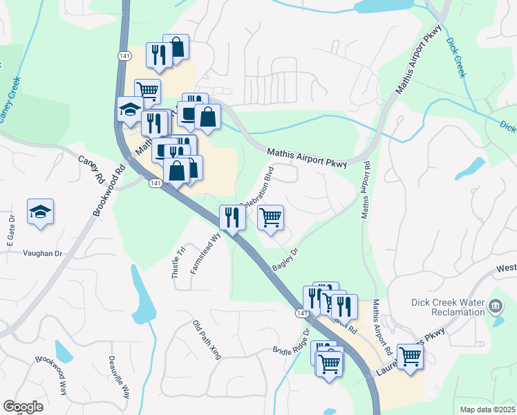 map of restaurants, bars, coffee shops, grocery stores, and more near 535 Pintail Court in Suwanee