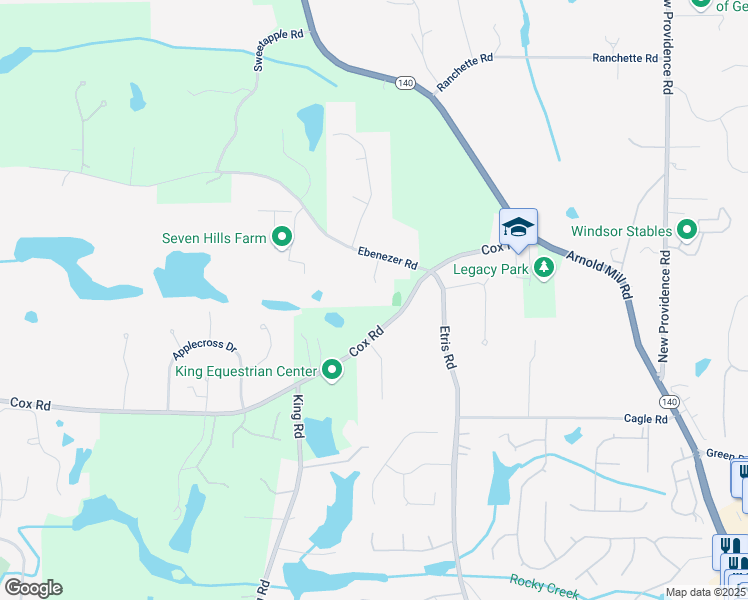 map of restaurants, bars, coffee shops, grocery stores, and more near 130 Nova Lane in Roswell