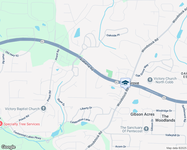 map of restaurants, bars, coffee shops, grocery stores, and more near 4120 Georgia 92 in Acworth