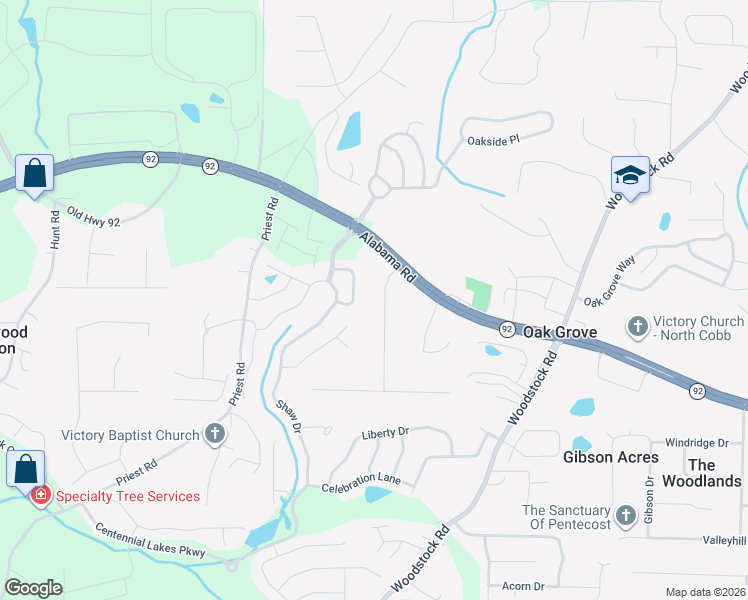 map of restaurants, bars, coffee shops, grocery stores, and more near 5721 Meadowood Drive in Acworth