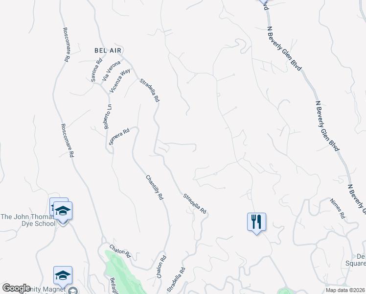 map of restaurants, bars, coffee shops, grocery stores, and more near 10723 Stradella Court in Los Angeles