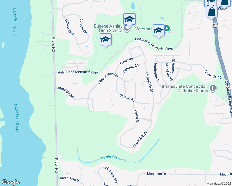 map of restaurants, bars, coffee shops, grocery stores, and more near 7601 Vancouver Court in Wilmington