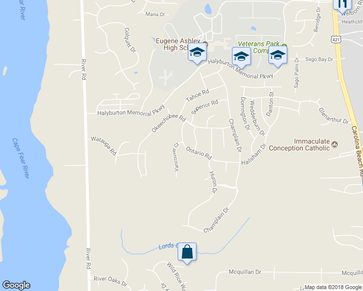 map of restaurants, bars, coffee shops, grocery stores, and more near 7601 Vancouver Court in Wilmington
