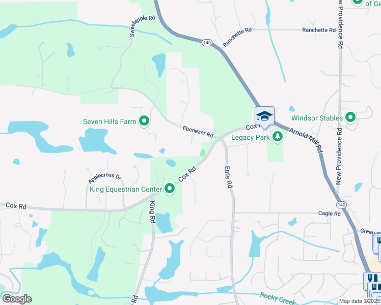 map of restaurants, bars, coffee shops, grocery stores, and more near 130 Nova Lane in Roswell