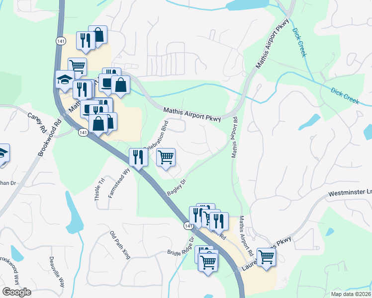 map of restaurants, bars, coffee shops, grocery stores, and more near 440 Pintail Court in Suwanee