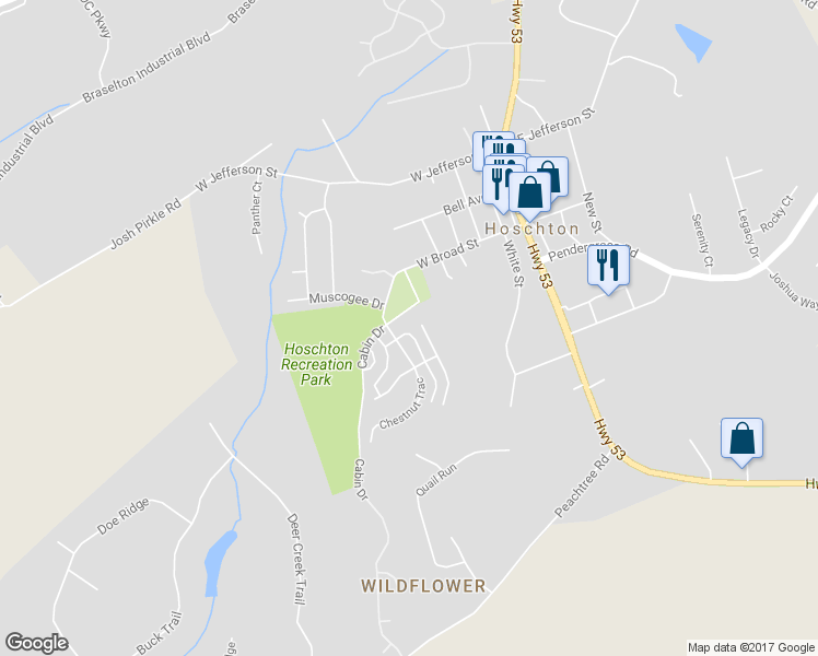 map of restaurants, bars, coffee shops, grocery stores, and more near 81 Hickory Walk in Hoschton