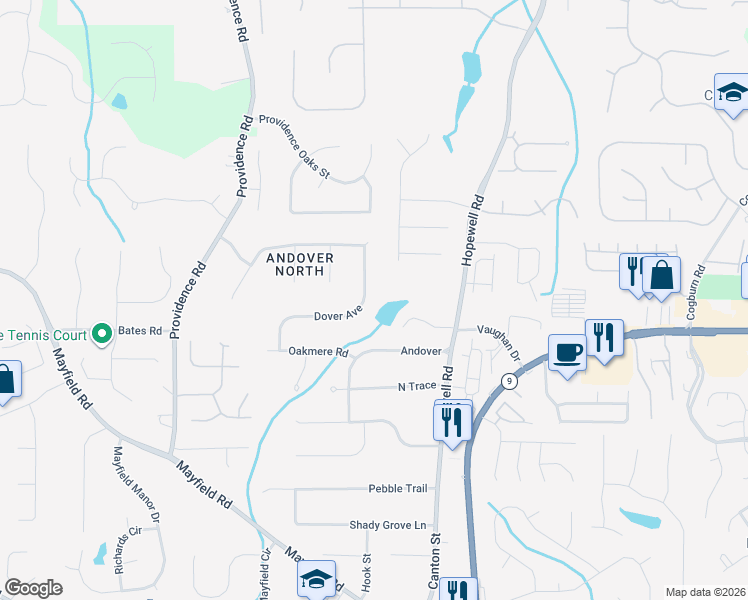 map of restaurants, bars, coffee shops, grocery stores, and more near 4041 Dover Avenue in Alpharetta