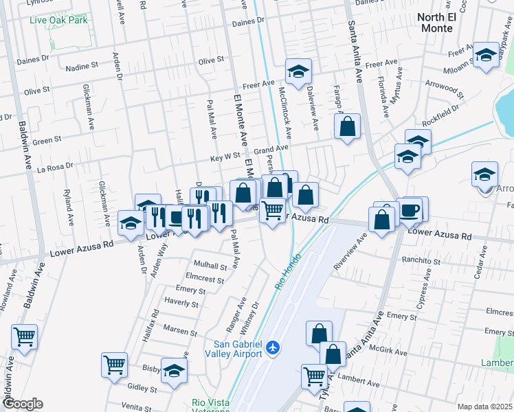 map of restaurants, bars, coffee shops, grocery stores, and more near 4815 El Monte Avenue in Temple City