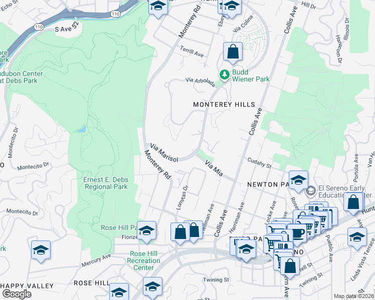 map of restaurants, bars, coffee shops, grocery stores, and more near 3961 Via Marisol in Los Angeles