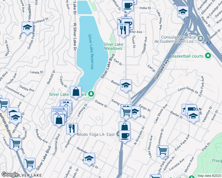 map of restaurants, bars, coffee shops, grocery stores, and more near 2333 Fargo Street in Los Angeles