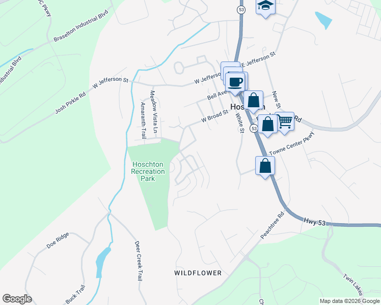 map of restaurants, bars, coffee shops, grocery stores, and more near 81 Hickory Walk in Hoschton