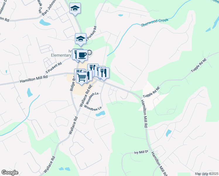 map of restaurants, bars, coffee shops, grocery stores, and more near 3482 Adler Trail in Buford