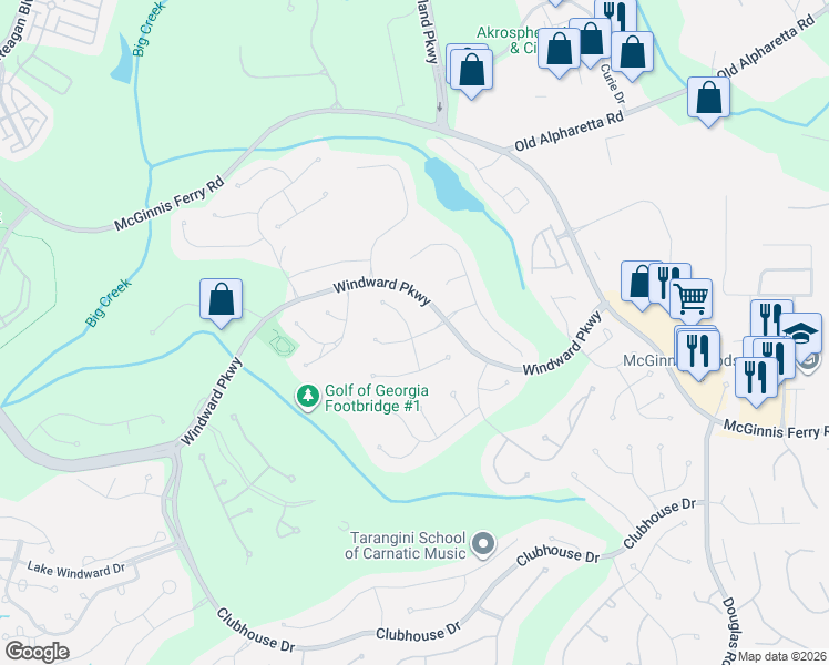map of restaurants, bars, coffee shops, grocery stores, and more near 3040 Walnut Creek Drive in Alpharetta