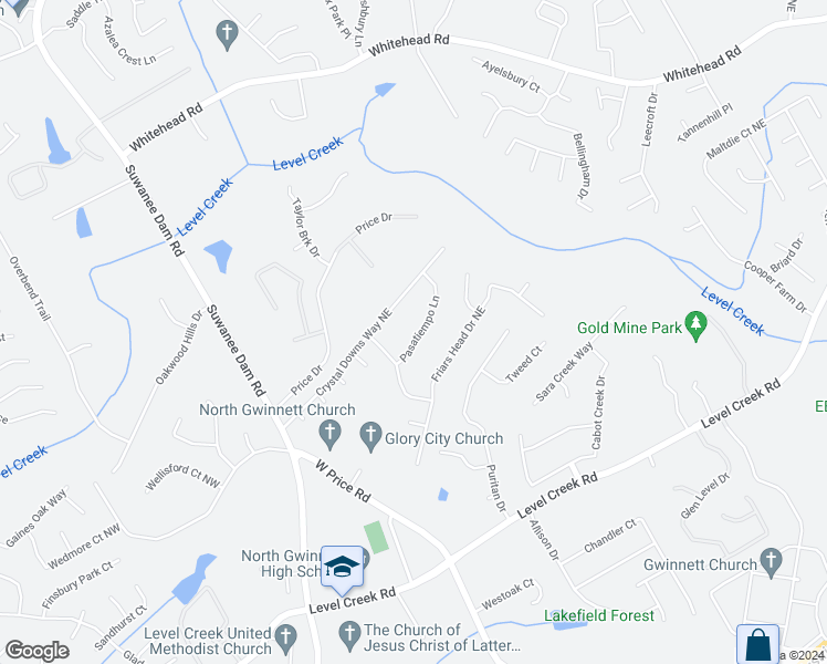 map of restaurants, bars, coffee shops, grocery stores, and more near 270 Pasatiempo Lane in Suwanee