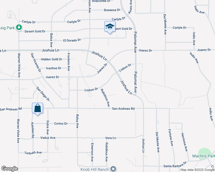 map of restaurants, bars, coffee shops, grocery stores, and more near 58323 Lisbon Drive in Yucca Valley