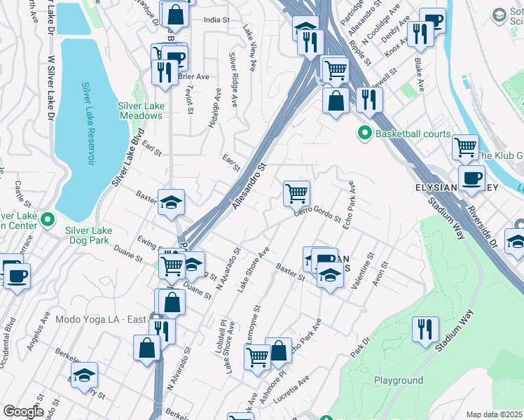 map of restaurants, bars, coffee shops, grocery stores, and more near 2233 Lake Shore Avenue in Los Angeles