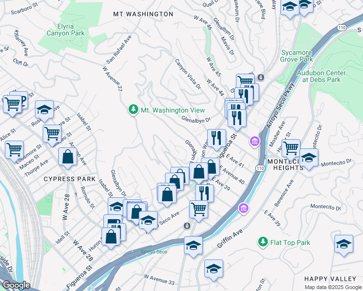 map of restaurants, bars, coffee shops, grocery stores, and more near 3926 West Point Drive in Los Angeles