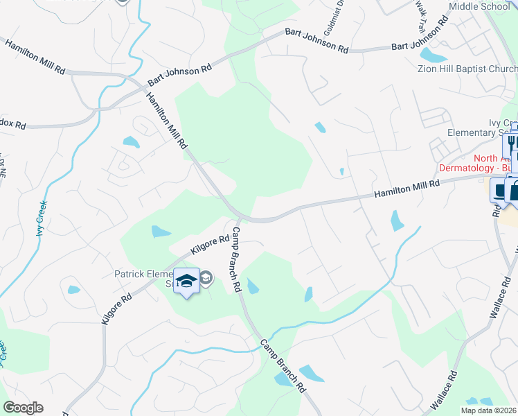 map of restaurants, bars, coffee shops, grocery stores, and more near 3525 Hamilton Mill Road in Buford