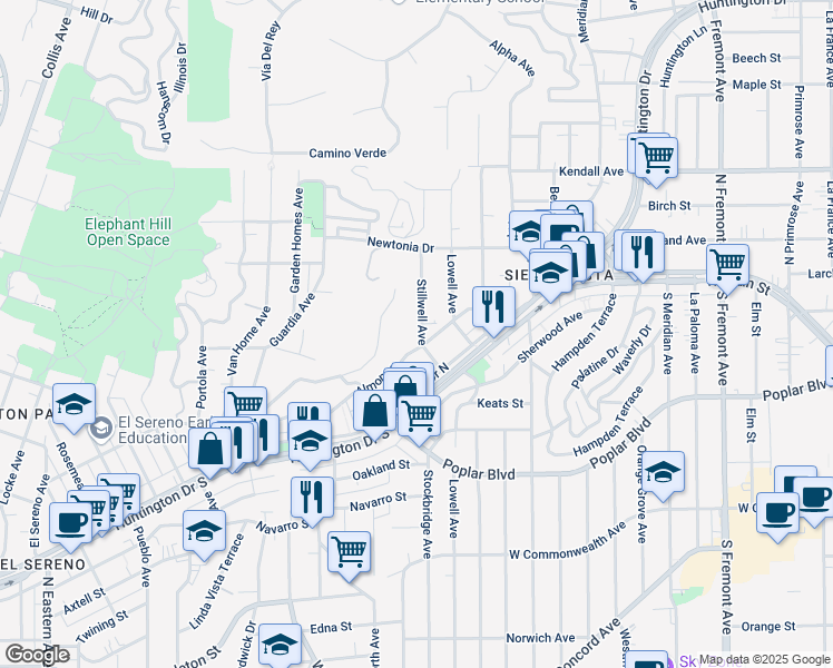 map of restaurants, bars, coffee shops, grocery stores, and more near 4211 Stillwell Avenue in Los Angeles