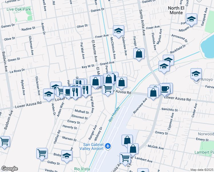 map of restaurants, bars, coffee shops, grocery stores, and more near 4815 El Monte Avenue in Temple City