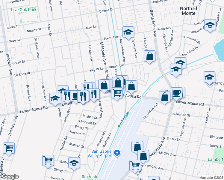 map of restaurants, bars, coffee shops, grocery stores, and more near 4815 El Monte Avenue in Temple City