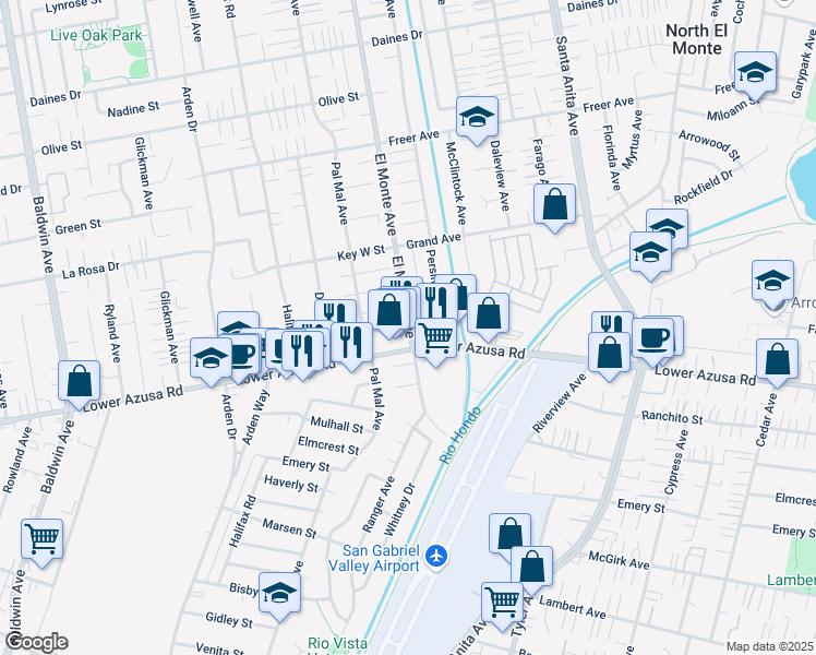map of restaurants, bars, coffee shops, grocery stores, and more near 4815 El Monte Avenue in Temple City