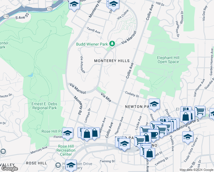 map of restaurants, bars, coffee shops, grocery stores, and more near 644 Vallejo Villas Street in Los Angeles