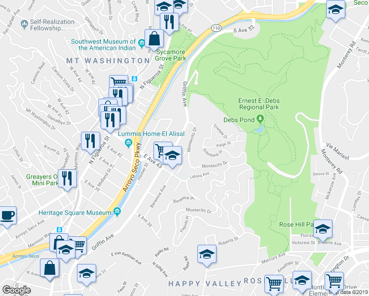 map of restaurants, bars, coffee shops, grocery stores, and more near 483 Montecito Drive in Los Angeles