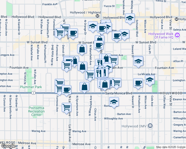 map of restaurants, bars, coffee shops, grocery stores, and more near 1229 North Citrus Avenue in Los Angeles