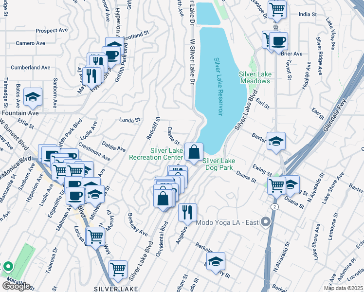 map of restaurants, bars, coffee shops, grocery stores, and more near 3003 Castle St in Los Angeles