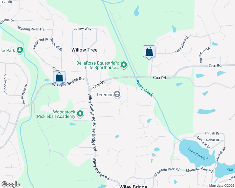 map of restaurants, bars, coffee shops, grocery stores, and more near 209 Fernwood Place in Woodstock