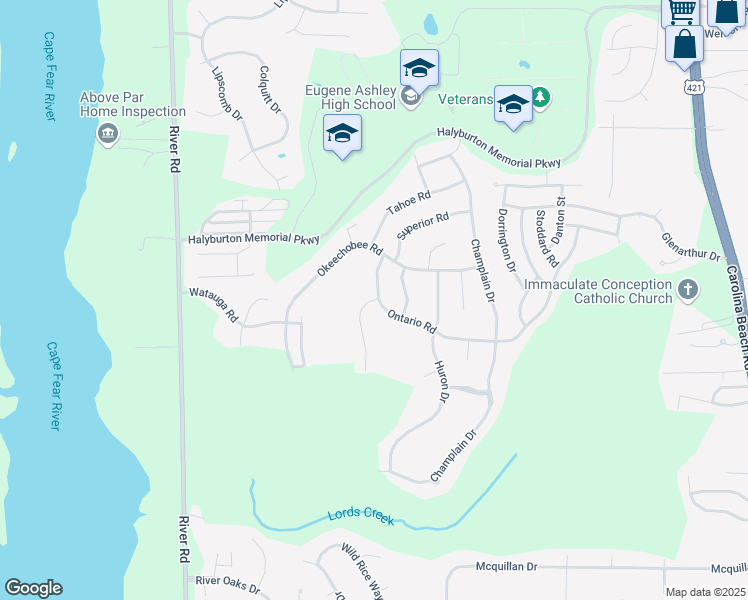 map of restaurants, bars, coffee shops, grocery stores, and more near 7649 Vancouver Court in Wilmington