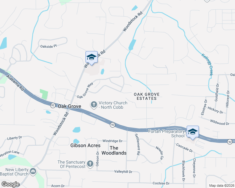 map of restaurants, bars, coffee shops, grocery stores, and more near 158 Oak Grove Place in Acworth