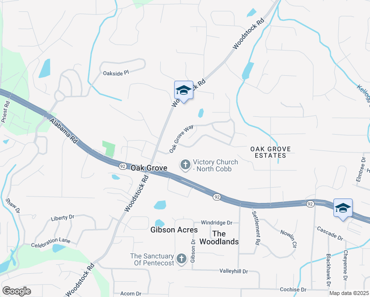 map of restaurants, bars, coffee shops, grocery stores, and more near 110 Oak Grove Pl in Acworth