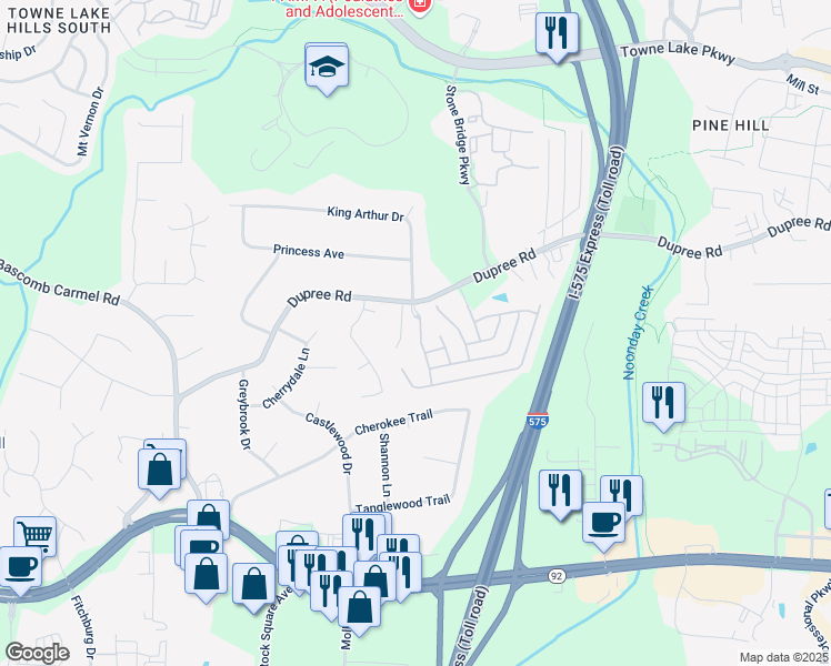 map of restaurants, bars, coffee shops, grocery stores, and more near 118 Village Green Avenue in Woodstock
