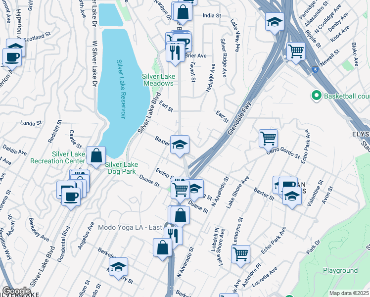 map of restaurants, bars, coffee shops, grocery stores, and more near 2110 Glendale Boulevard in Los Angeles