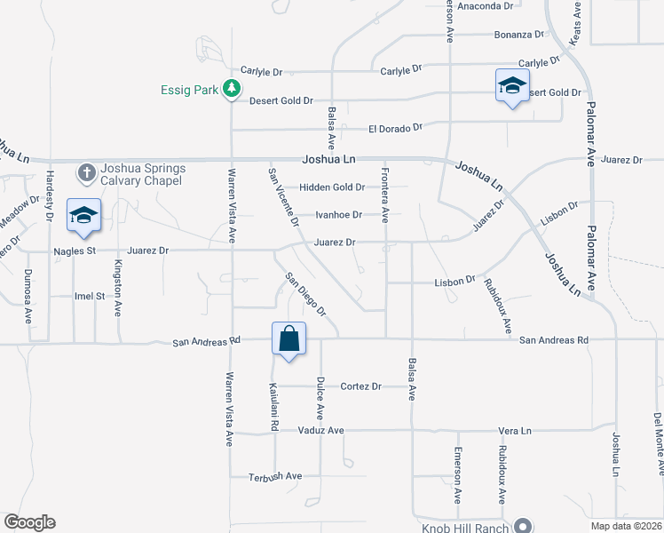 map of restaurants, bars, coffee shops, grocery stores, and more near 8745 San Vicente Drive in Yucca Valley