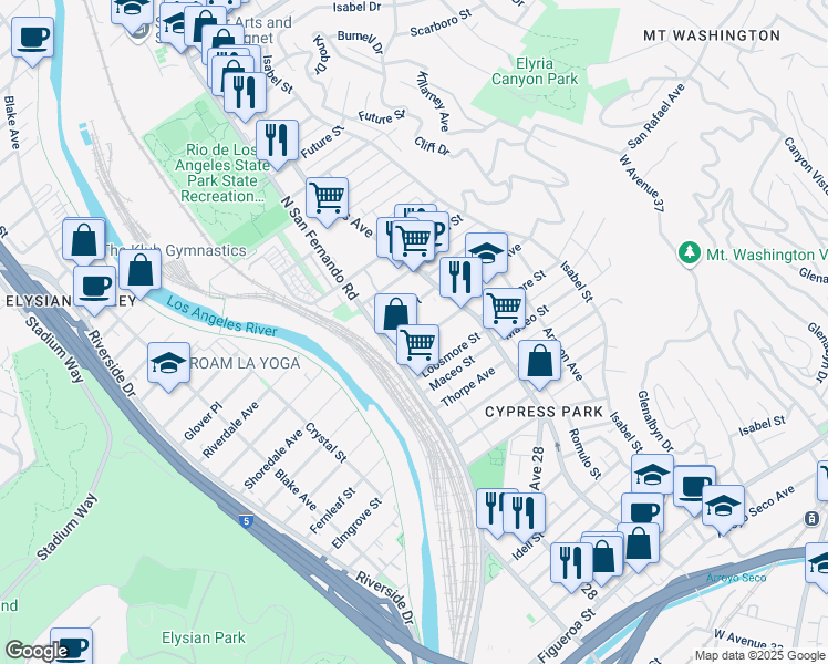map of restaurants, bars, coffee shops, grocery stores, and more near 2627 Roseview Avenue in Los Angeles