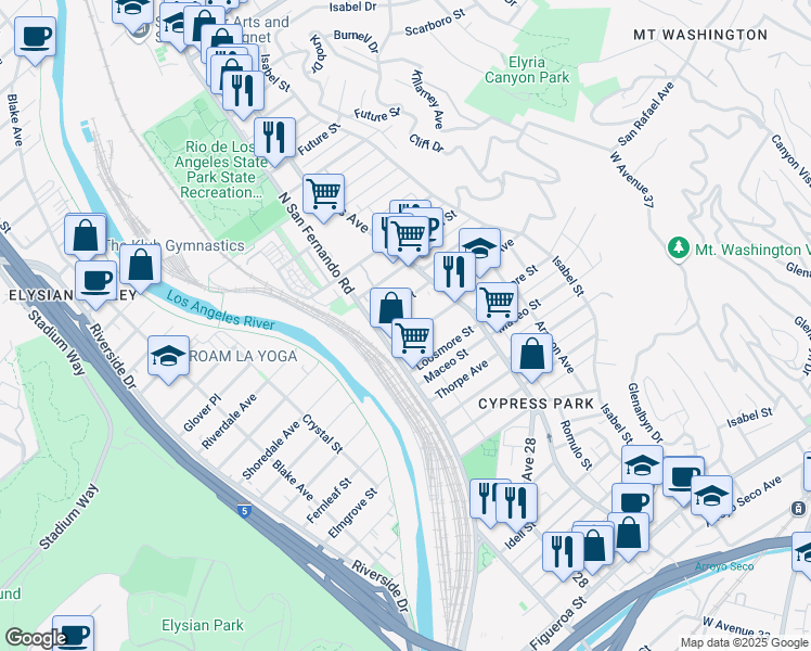 map of restaurants, bars, coffee shops, grocery stores, and more near 2627 Roseview Avenue in Los Angeles