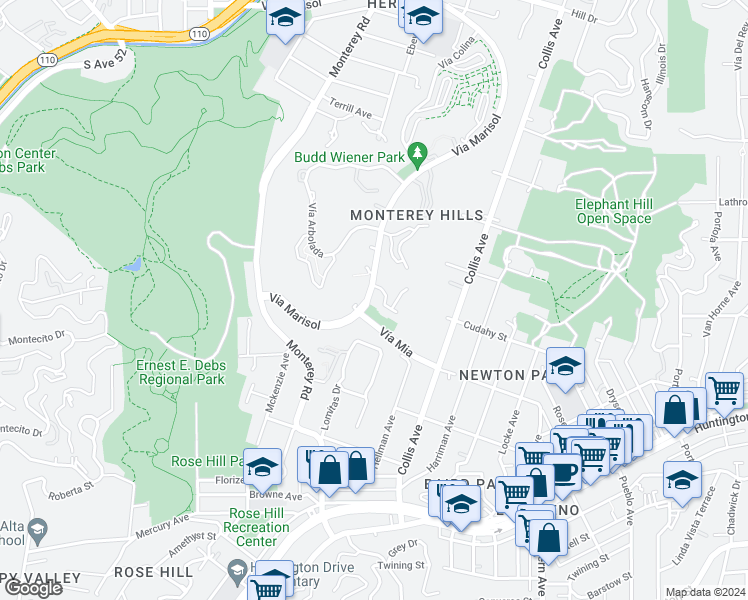 map of restaurants, bars, coffee shops, grocery stores, and more near 4000 Via Marisol in Los Angeles