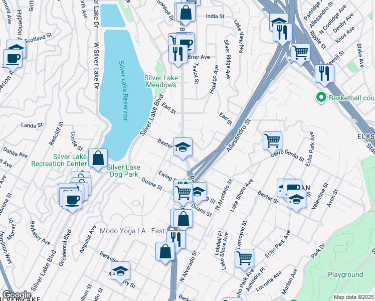 map of restaurants, bars, coffee shops, grocery stores, and more near 2110 Glendale Boulevard in Los Angeles