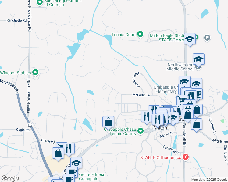 map of restaurants, bars, coffee shops, grocery stores, and more near 2005 Sauls Place in Alpharetta