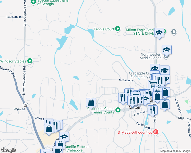 map of restaurants, bars, coffee shops, grocery stores, and more near 2005 Sauls Place in Alpharetta