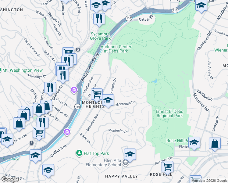 map of restaurants, bars, coffee shops, grocery stores, and more near 483 Montecito Drive in Los Angeles