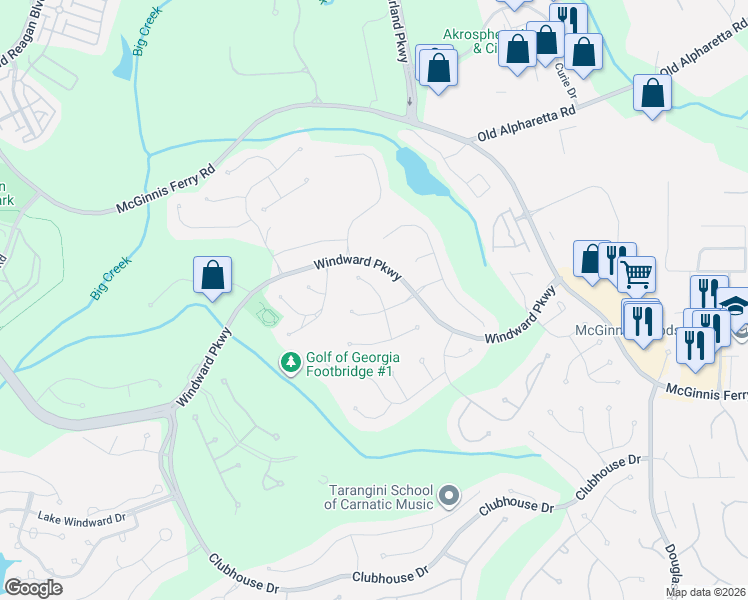 map of restaurants, bars, coffee shops, grocery stores, and more near 3040 Walnut Creek Drive in Alpharetta